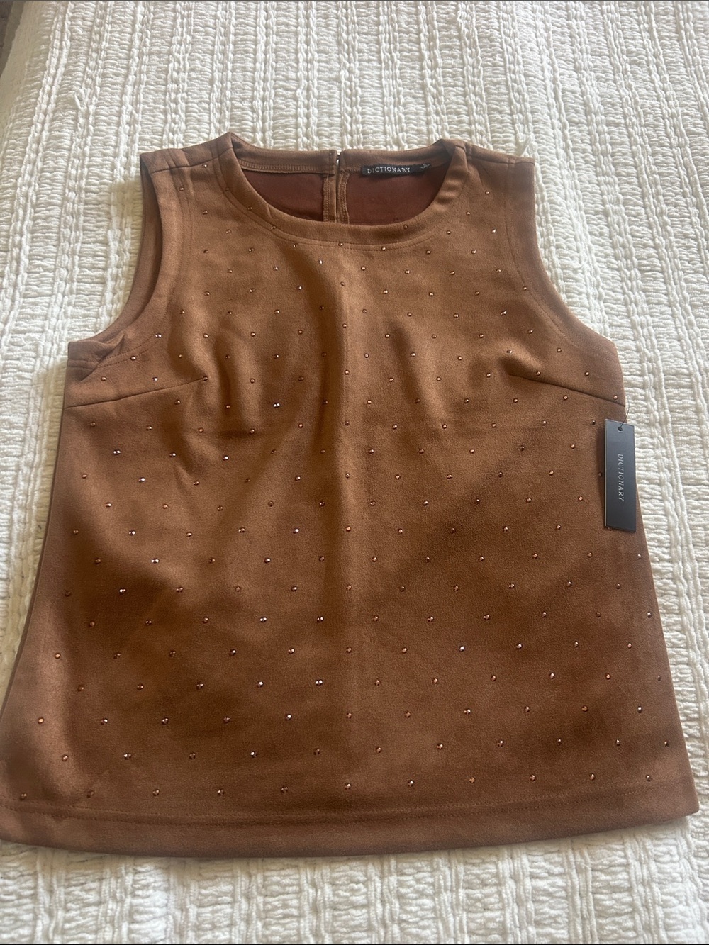 Dictionary Brown Embellished Sleeveless Tank Top